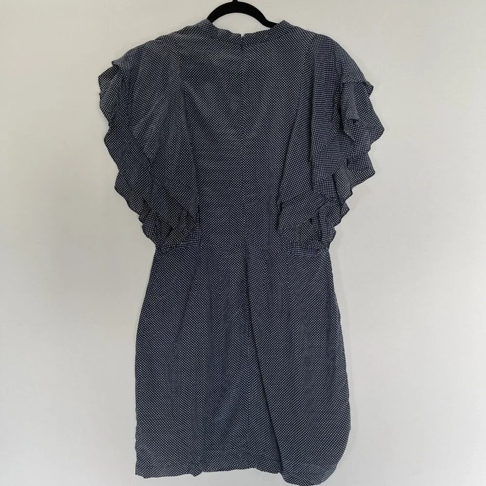 Anthropologie Avec les Filles Dress Women Medium Blue Polka Dot Ruffle Pockets - Picture 10 of 12